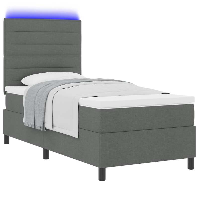 Boxspringbett mit Matratze & LED Dunkelgrau 90x200 cm Stoff