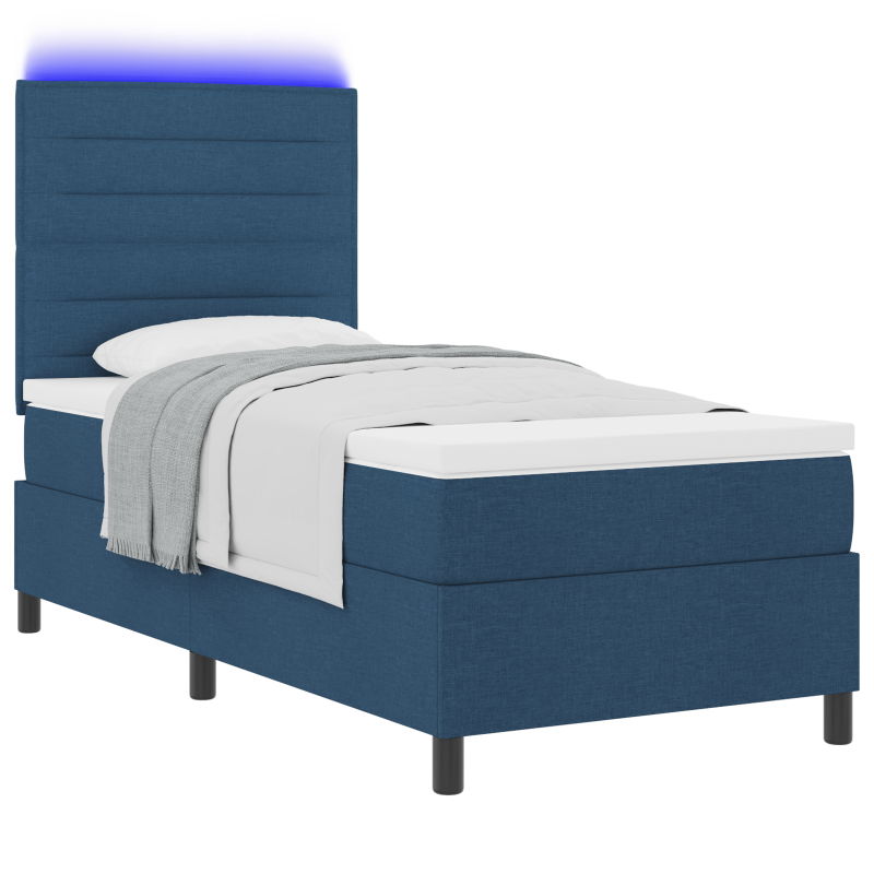 Boxspringbett mit Matratze & LED Blau 90x200 cm Stoff
