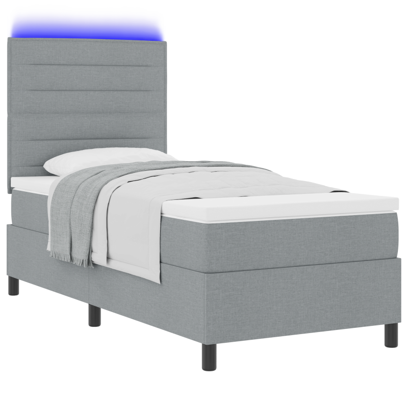 Boxspringbett mit Matratze & LED Licht Grau 100x200 cm Stoff