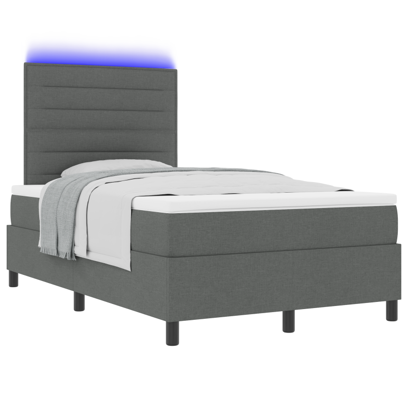 Boxspringbett mit Matratze & LED Dunkelgrau 120x190 cm Stoff