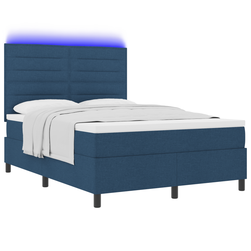 Boxspringbett mit Matratze & LED Blau 140x190 cm Stoff