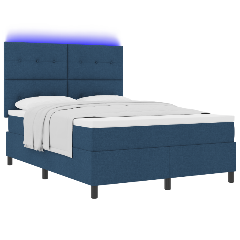 Boxspringbett mit Matratze & LED Blau 140 x 200 cm Stoff