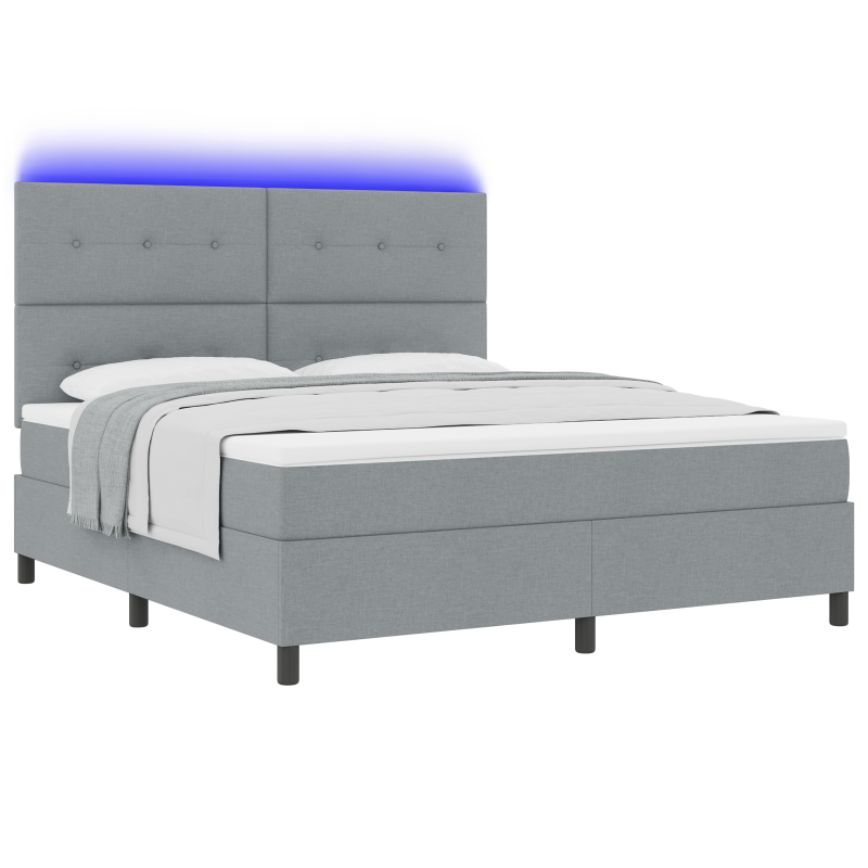 Boxspringbett mit Matratze & LED Hellgrau 180x200 cm Stoff