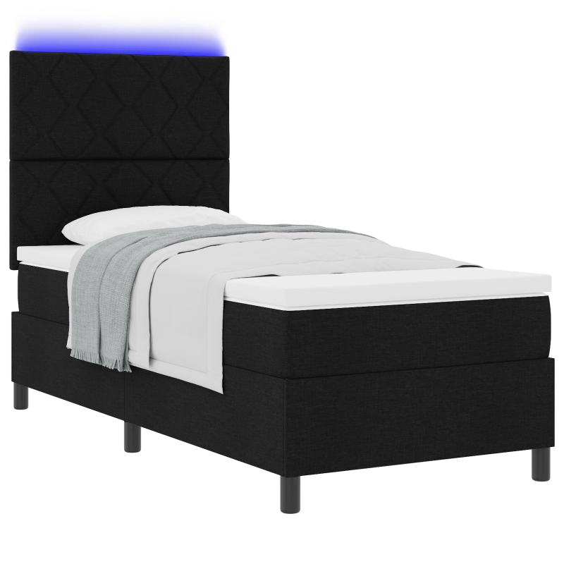 Boxspringbett mit Matratze & LED Schwarz 100x200 cm Stoff