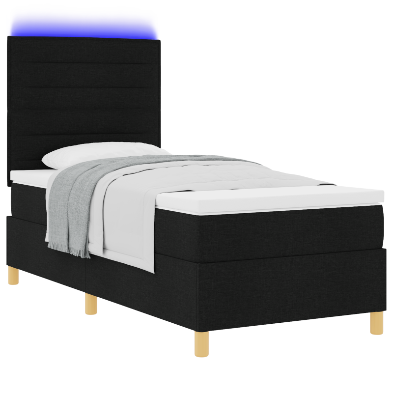 Boxspringbett mit Matratze und LED Schwarz 90x190 cm Stoff