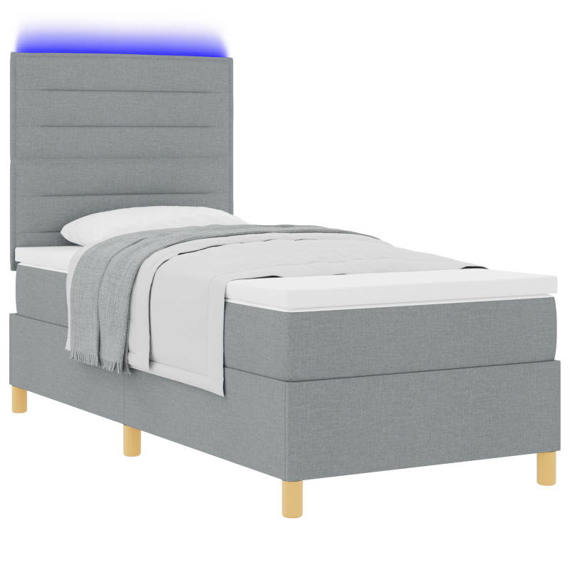 Boxspringbett mit Matratze & LED Licht Grau 90x200 cm Stoff