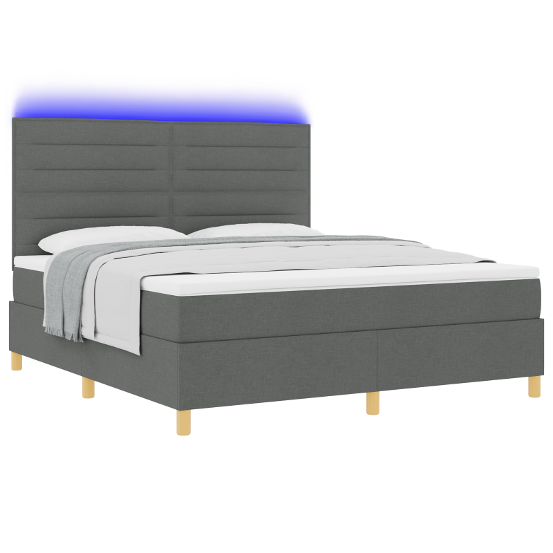 Boxspringbett mit Matratze & LED Dunkelgrau 180x200 cm Stoff