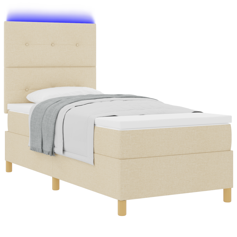 Boxspringbett mit Matratze & LED Creme 90x190 cm Stoff