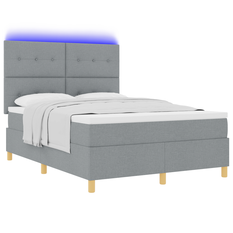 Boxspringbett mit Matratze & LED-Licht Hellgrau 140x190 cm Stoff