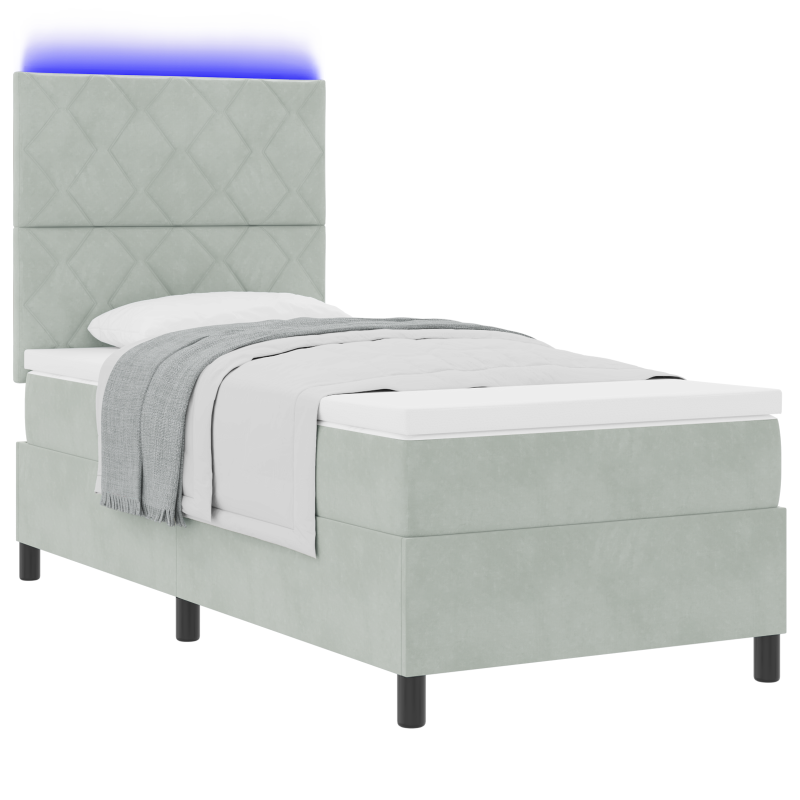 Boxspringbett mit Matratze und LED Licht Grau 90x200 cm Velours
