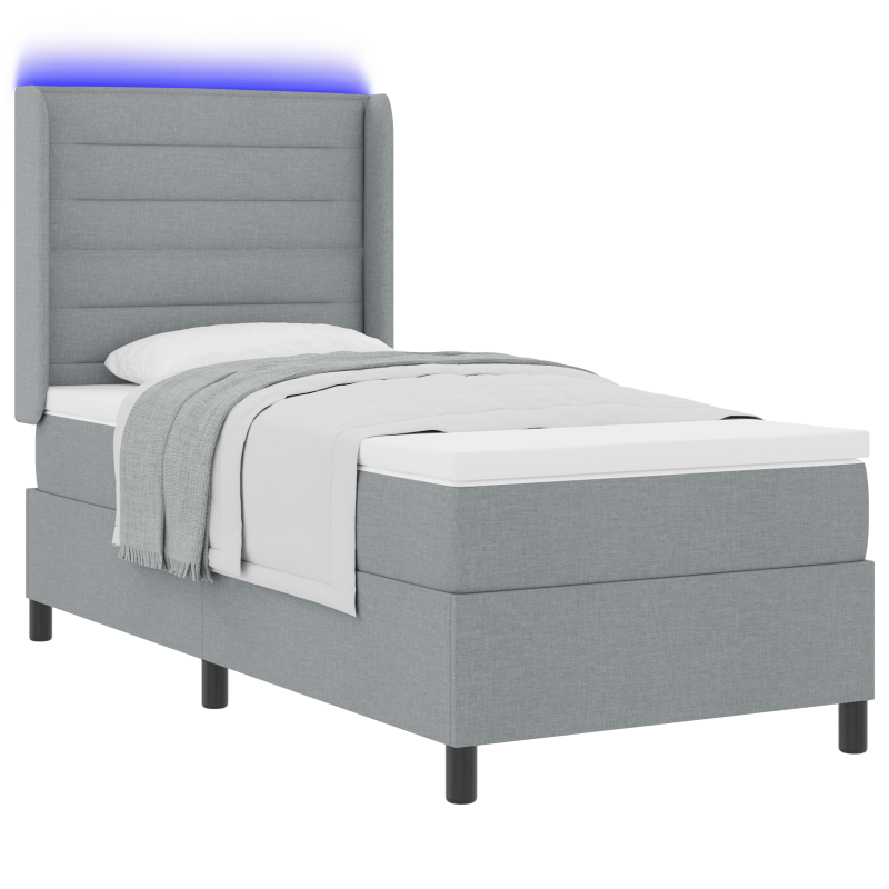 Boxspringbett mit Matratze und LED-Licht Grau 80x200 cm Stoff