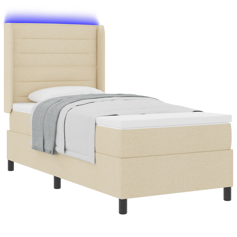 Boxspringbett mit Matratze & LED Creme 90x190 cm Stoff