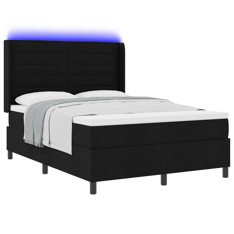 Boxspringbett mit Matratze und LED Schwarz 140x190 cm Stoff