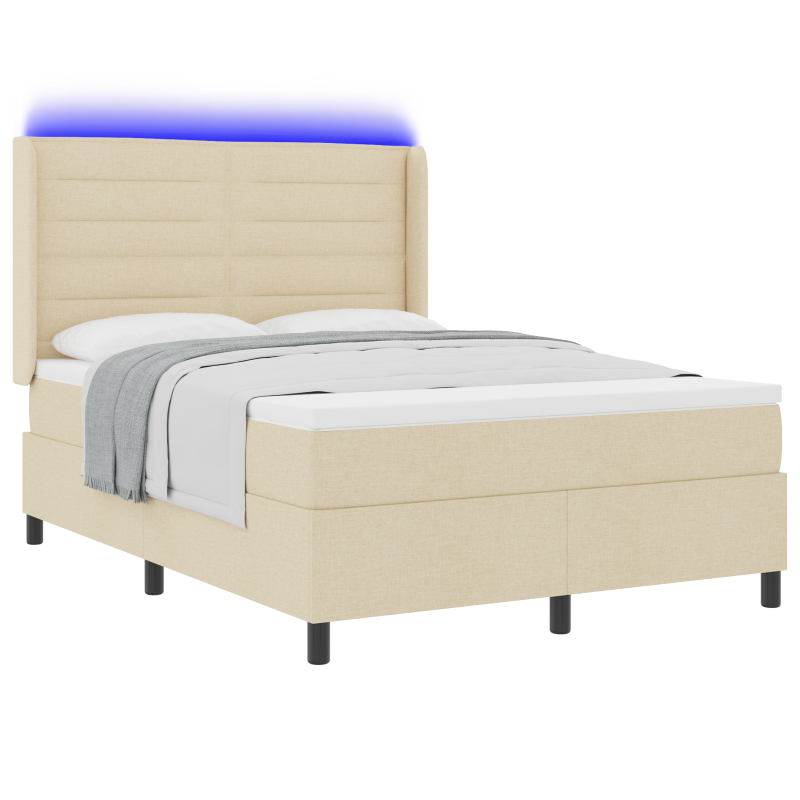 Boxspringbett mit Matratze & LED Creme 140x190 cm Stoff