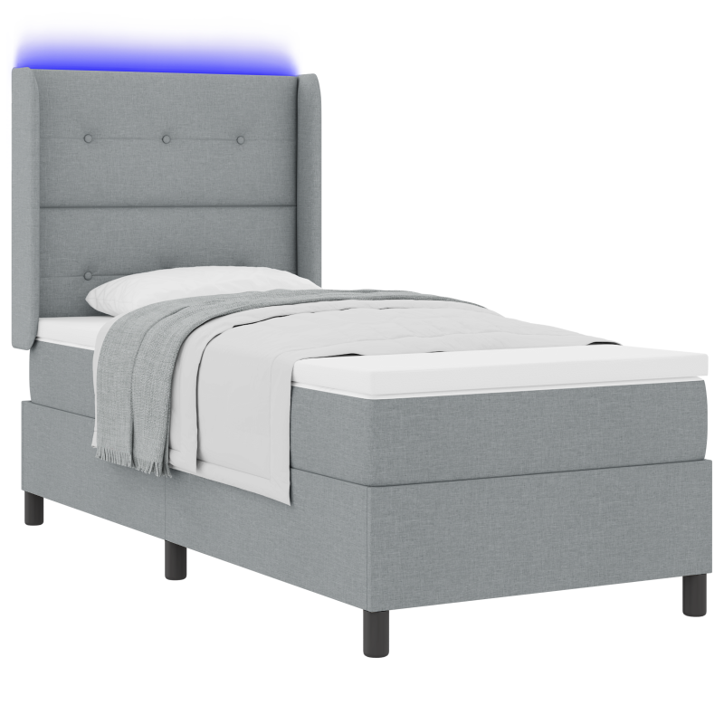 Boxspringbett mit Matratze & LED Licht Grau 90x190 cm Stoff