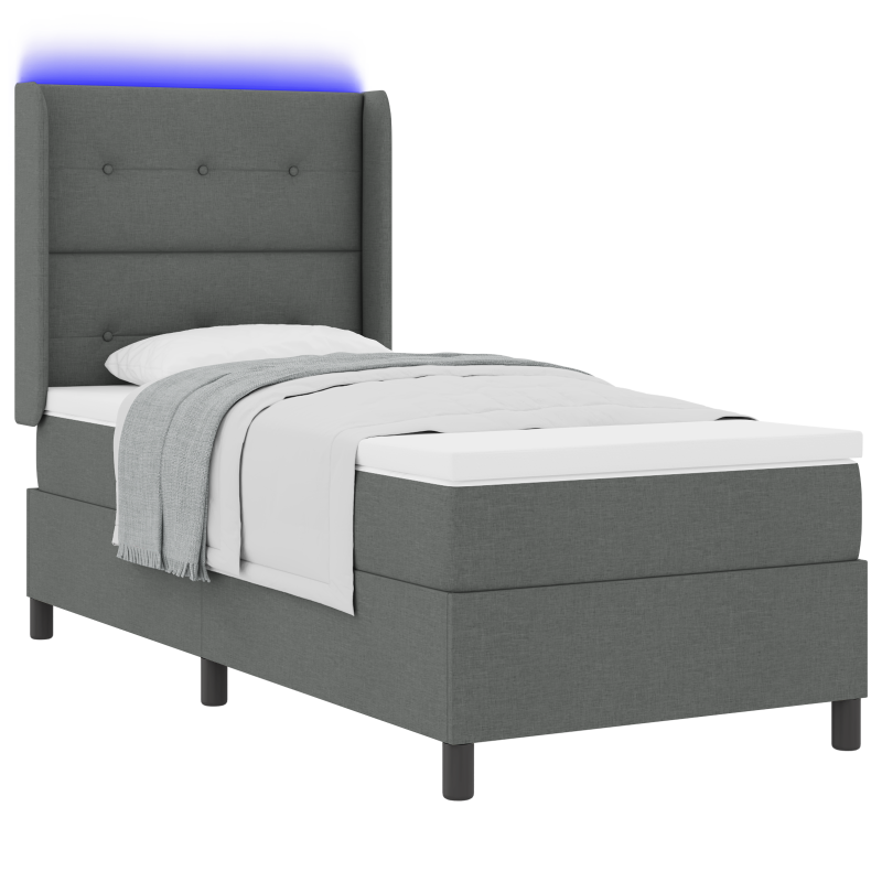 Boxspringbett mit Matratze & LED Dunkelgrau 90x190 cm Stoff