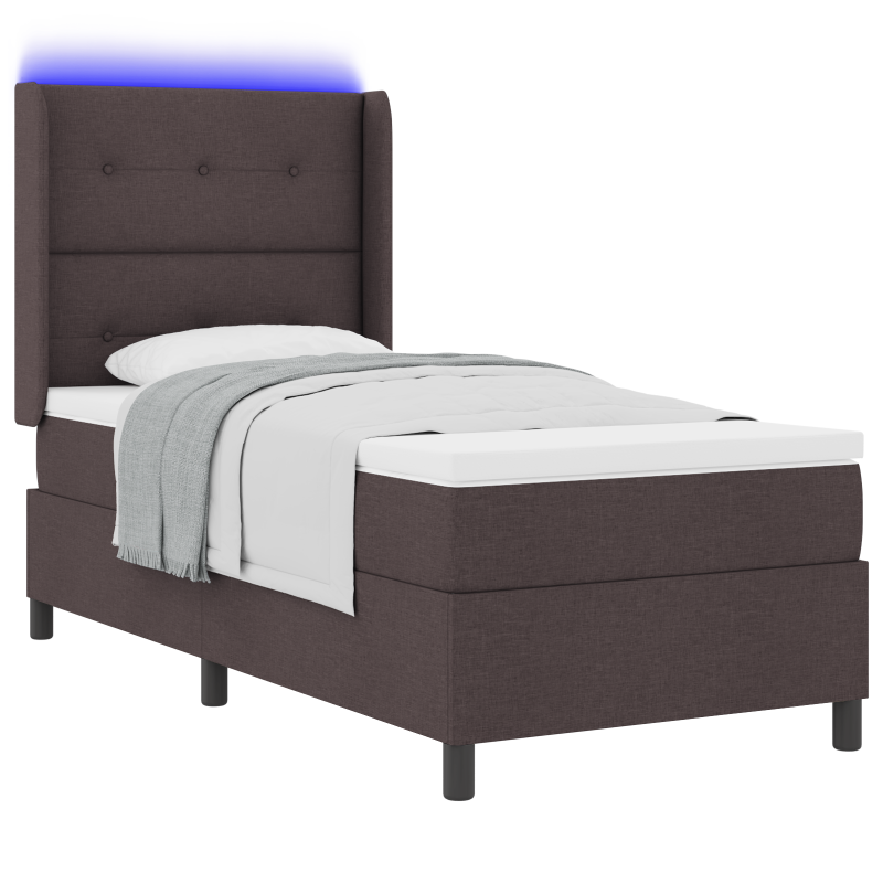 Boxspringbett mit Matratze & LED - Dunkelbraun, 90x190 cm Stoff