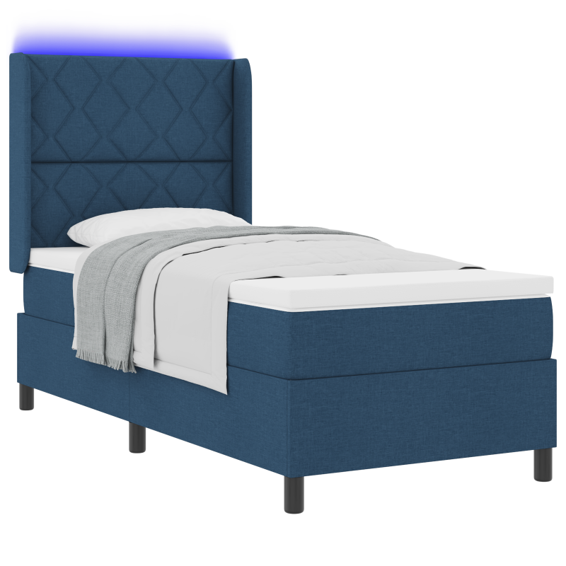 Boxspringbett mit Matratze & LED Blau 100x200 cm Stoff
