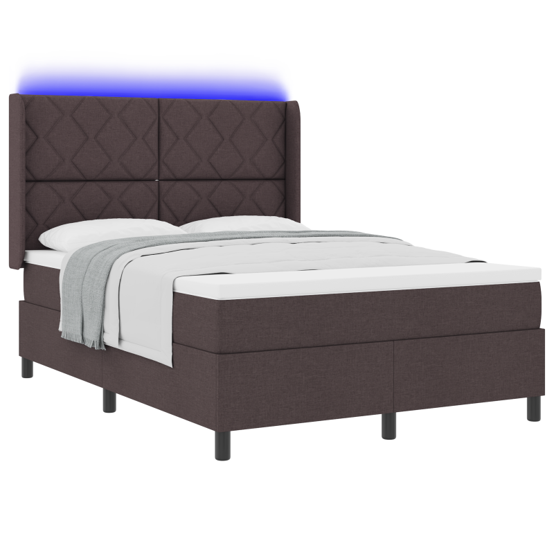 Boxspringbett mit Matratze und LED Dunkelbraun 160x200 cm Stoff