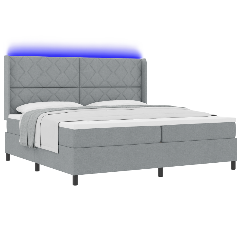 Boxspringbett mit Matratze & LED Licht Grau 200x200 cm Stoff