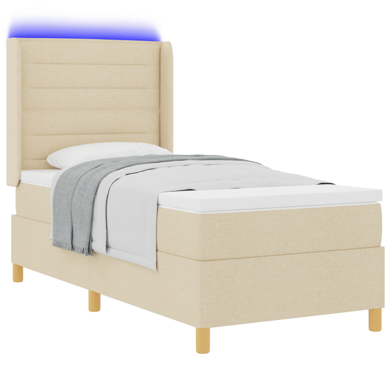 Boxspringbett mit Matratze & LED Creme 90x200 cm Stoff