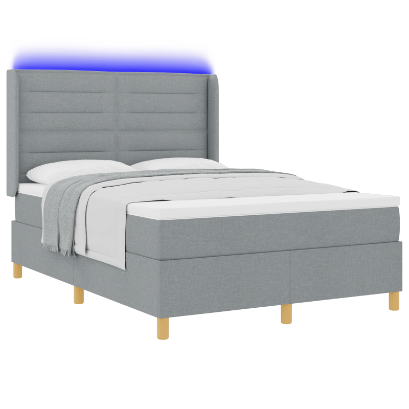 Boxspringbett mit Matratze & LED Licht Hellgrau 140x200 cm Stoff