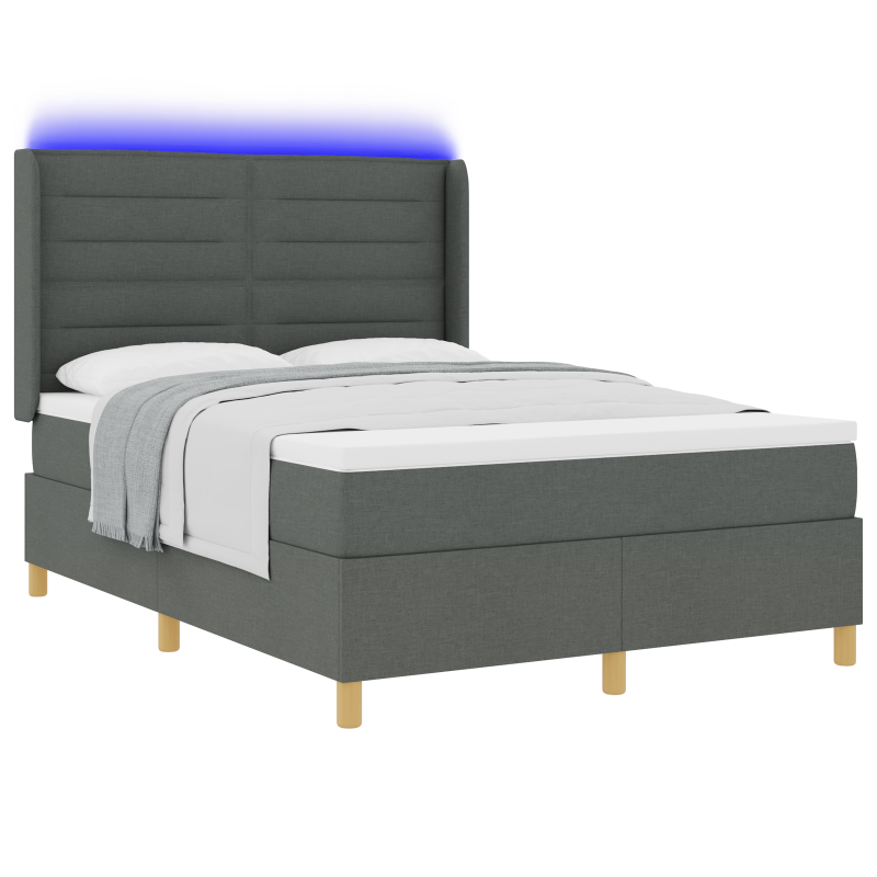 Boxspringbett mit Matratze und LED Dunkelgrau 140x200 cm Stoff