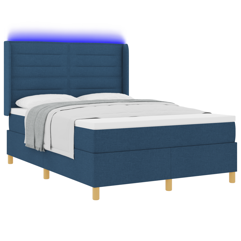 Boxspringbett mit Matratze und LED Blau 140x200 cm Stoff