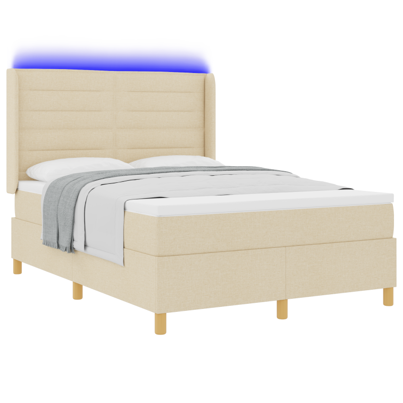 Boxspringbett mit Matratze & LED Creme 160x200 cm Stoff