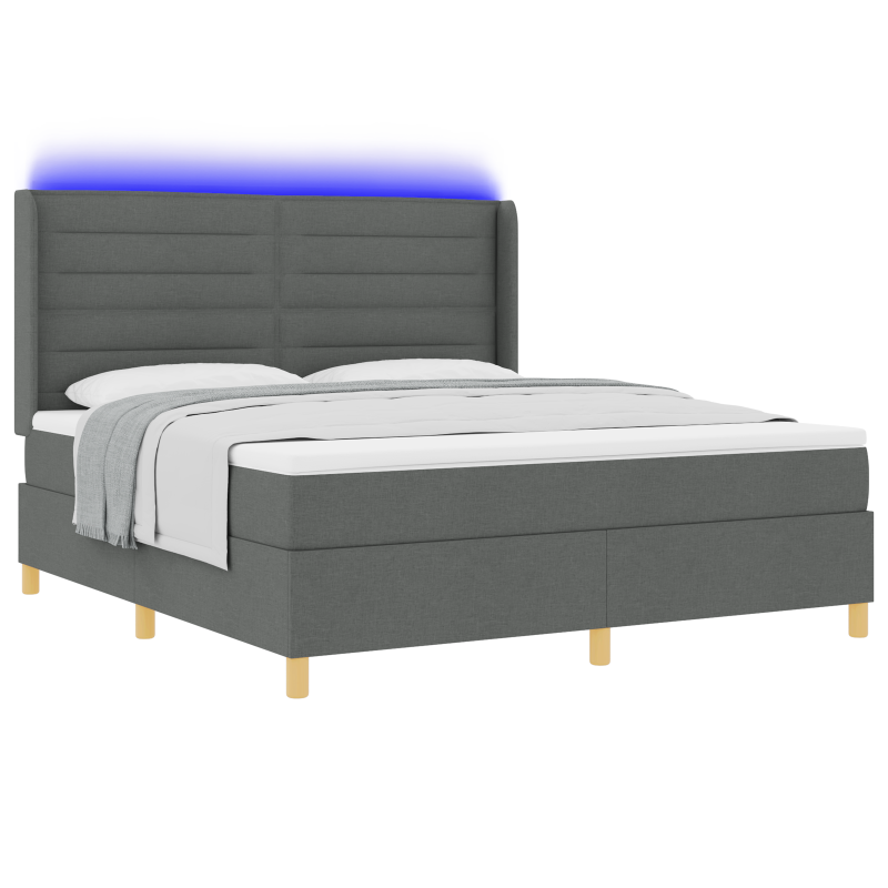 Boxspringbett mit Matratze & LED Dunkelgrau 180x200 cm Stoff