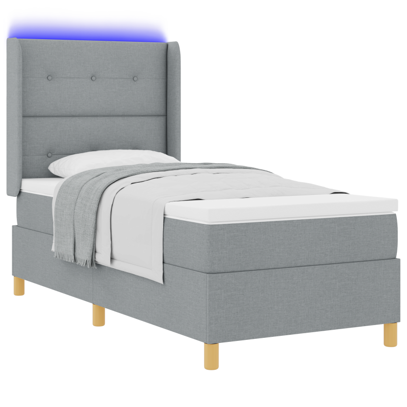 Boxspringbett mit Matratze & LED Licht Grau 80x200 cm Stoff