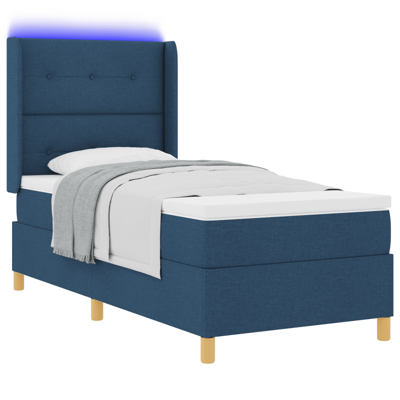 Boxspringbett mit Matratze und LED Blau 80x200 cm Stoff