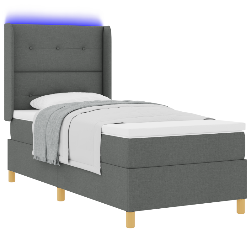 Boxspringbett mit Matratze & LED Dunkelgrau 90x200 cm Stoff