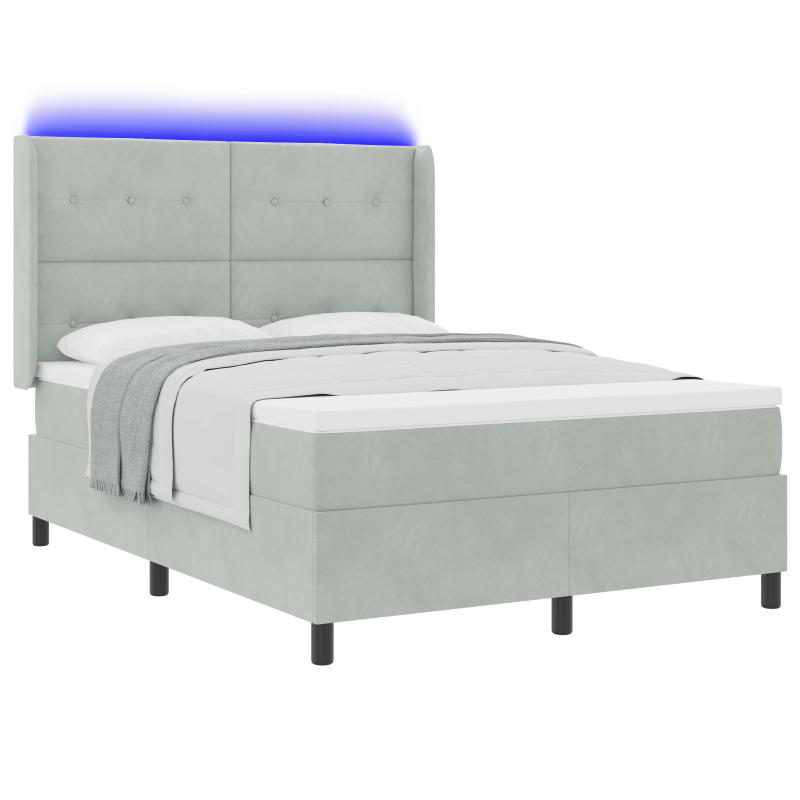 Boxspringbett mit Matratze & LED Licht Hellgrau 140x190 cm Samt