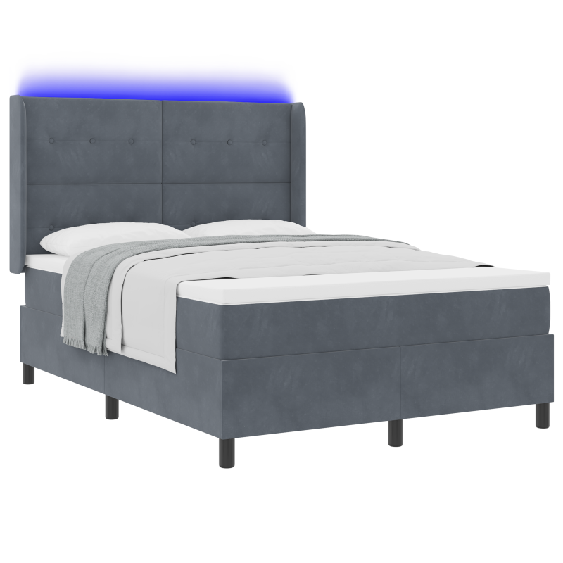 Boxspringbett mit Matratze & LED Dunkelgrau 140x200 cm Samt