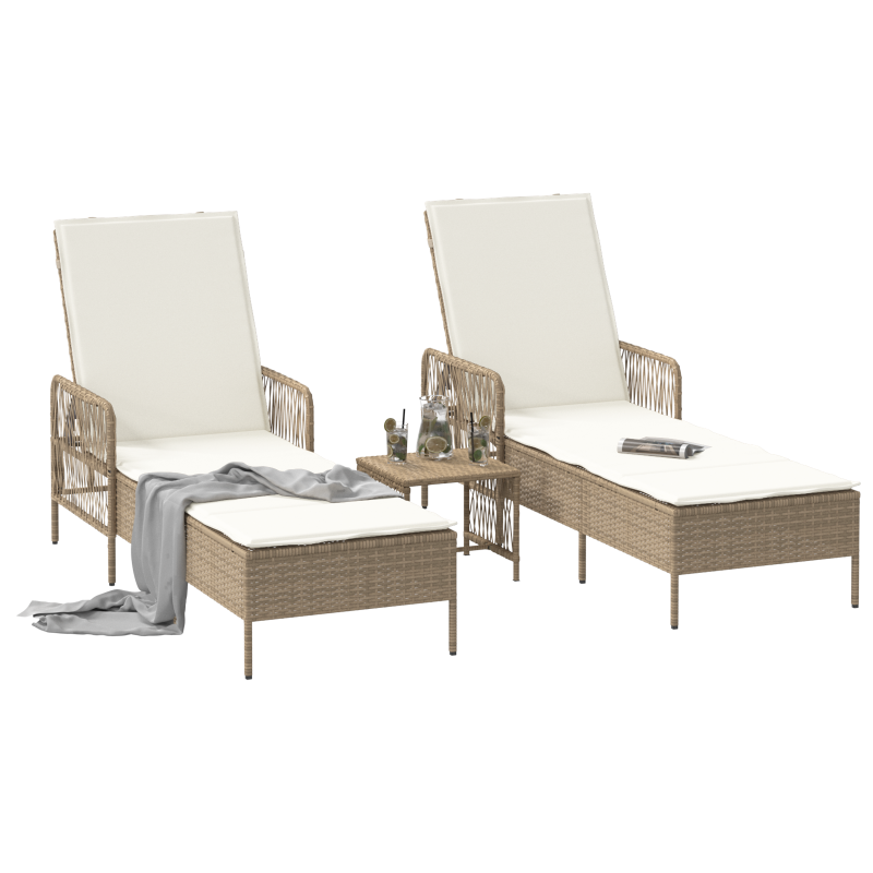 9-teiliges Garten Sofaset mit Kissen Beige Poly Rattan Akazie
