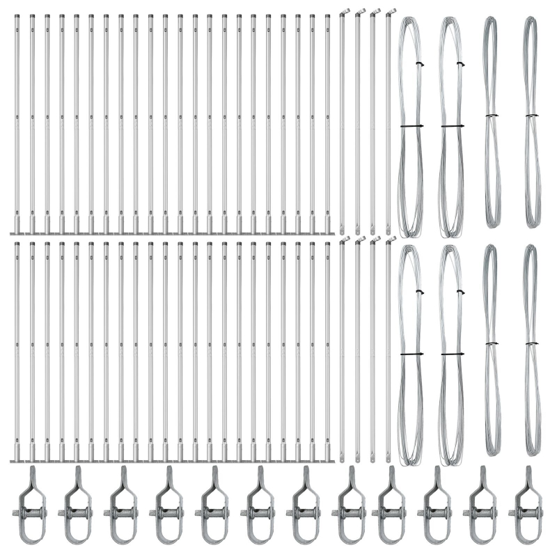 Pfosten mit Bodenplatten 52 Stück Ø32mm 83,5cm Verzinkter Stahl