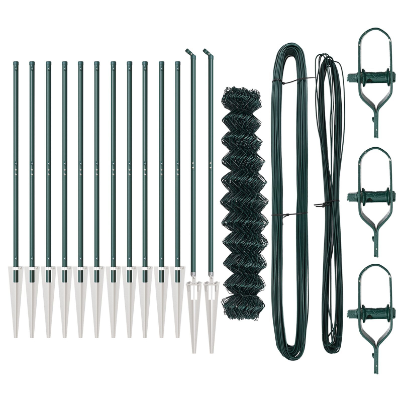 Kettenzaun mit 13 Spike-Posts 1x25 m Galvanisierter Stahl