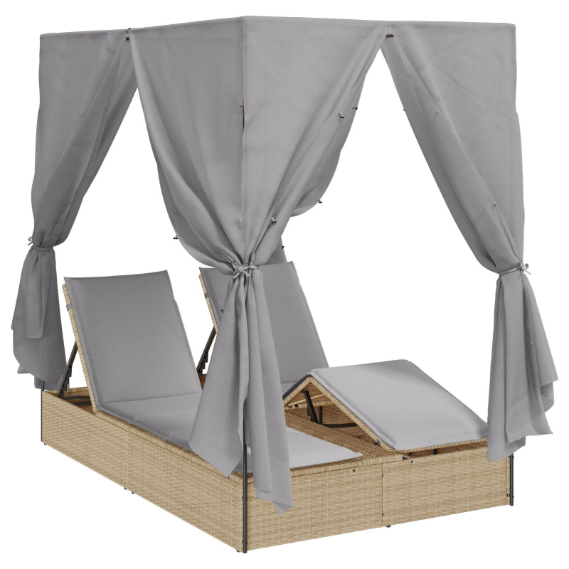 Doppel Sonnenliege Set von 2 Beige und hellgrau Poly-Rattan