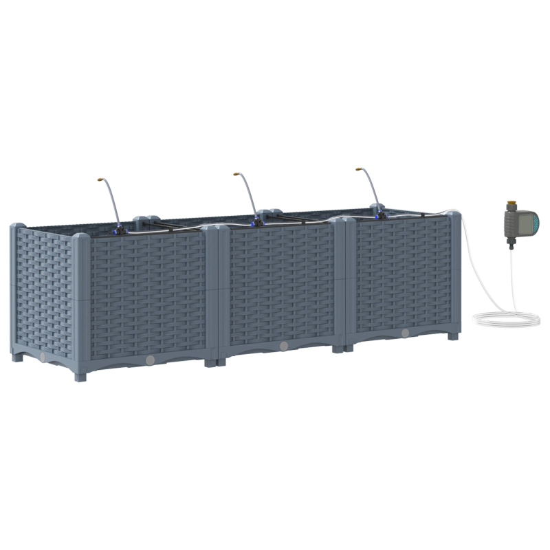 Gartenpflanzer mit Bewässerungssystem 3 Stück Hellgrau